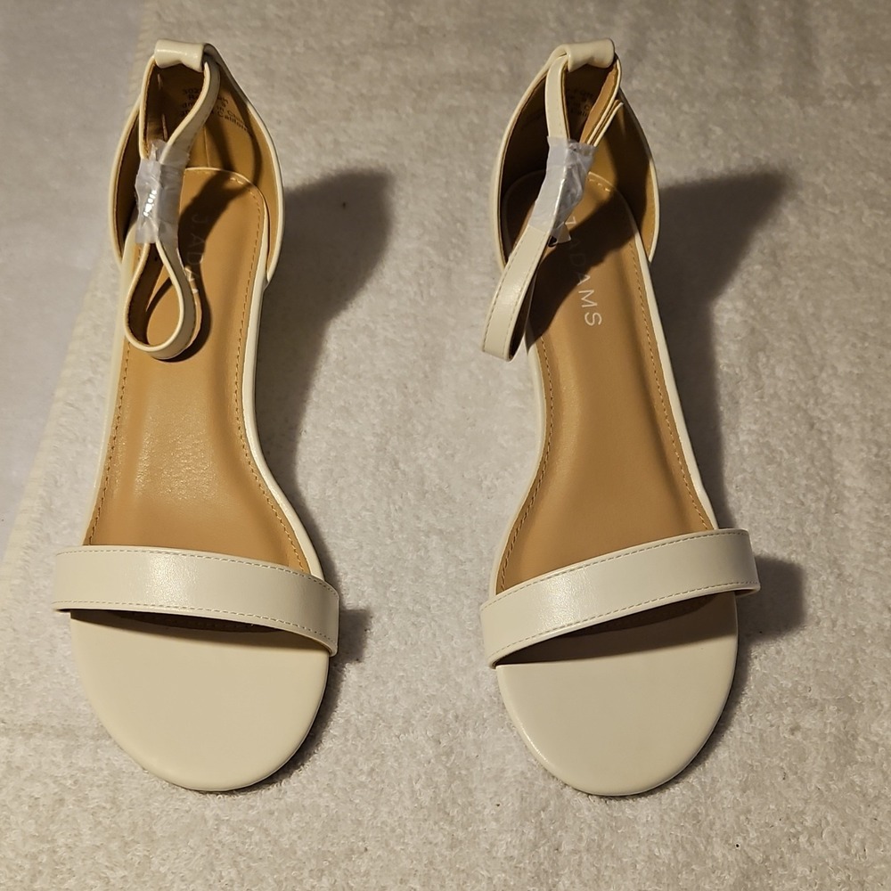 J. Adams White PU Strappy Wedge Ankle Strap Sandals Buckle Women's Size 9‎